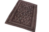 Flat Weave Kilim Antique Navaho Vintage handmade Geometric Kilim Brown Gray Hand-Woven Rectangle 100% Wool Area Rug 7x10